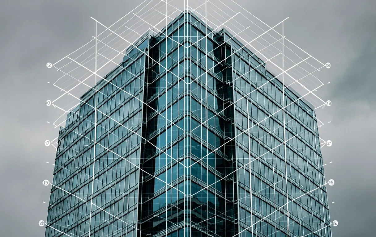 Technical engineering grid over structural glass